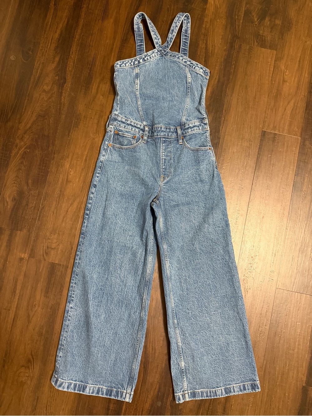 Abercrombie & Fitch Women’s SP Small Petite Denim Criss Cross Wide Leg Jumpsuit